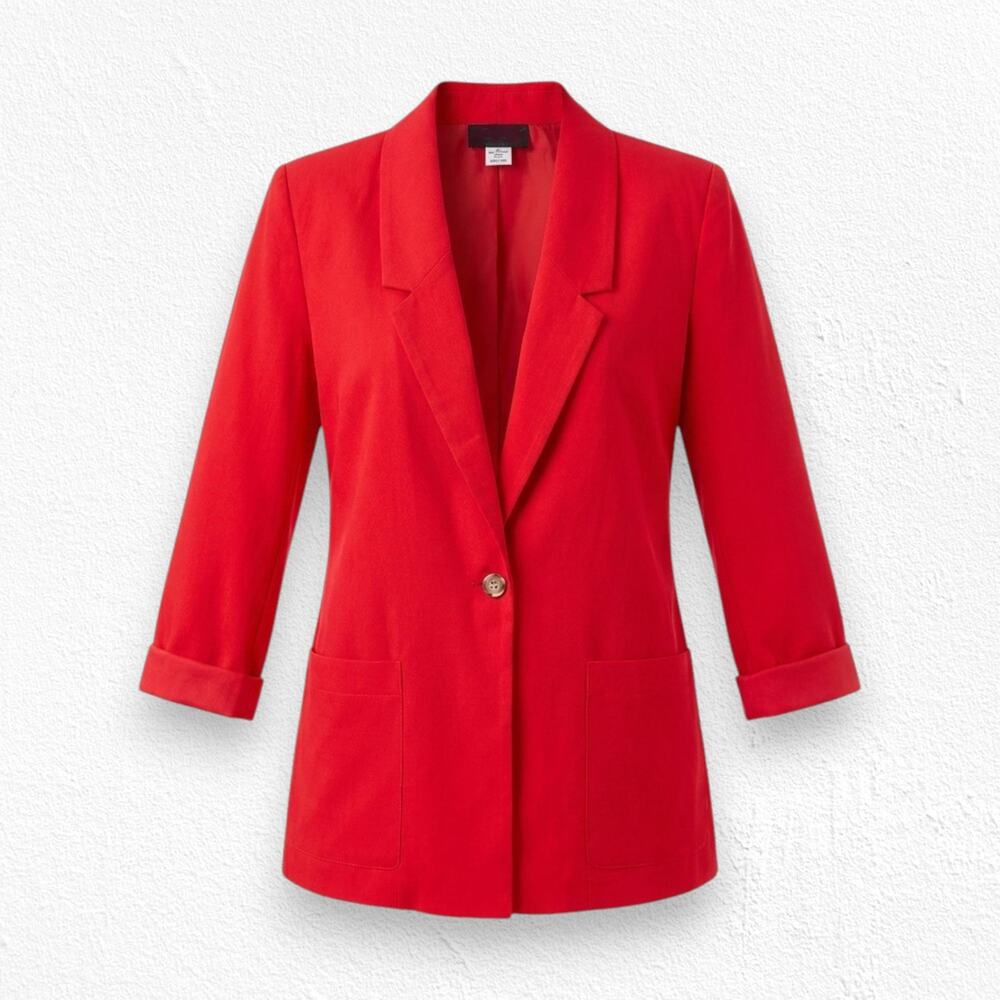 Vintage 80s Bright Red Power Suit Blazer Oversized Jacket Size 14 Deadstock NWT